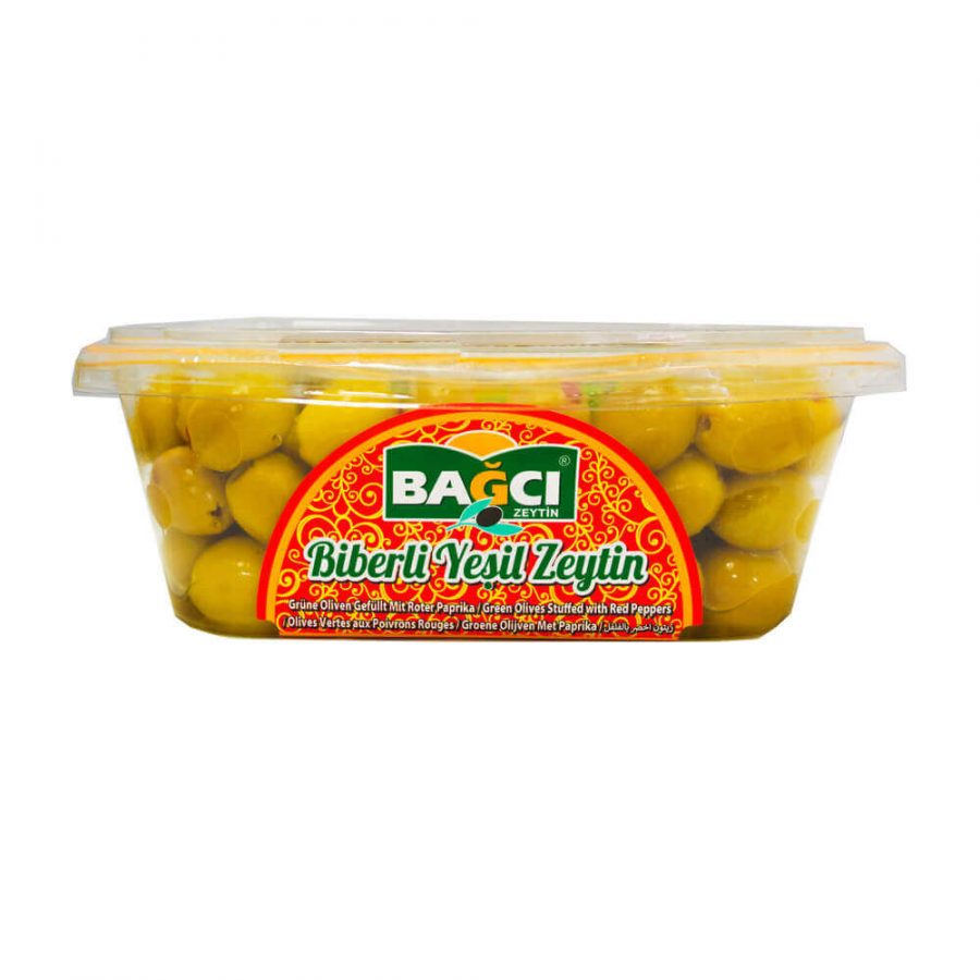 BAGCI GREEN OLIVES STUFFED WITH RED PEPPERS (BIBERLI) BOW - Image 1