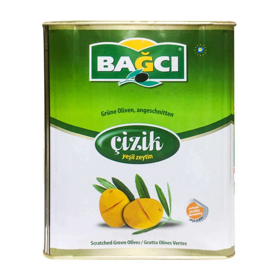 BAGCI GREEN SCRATCHED (CIZIK) OLIVES (GREEN TIN) - Image 1