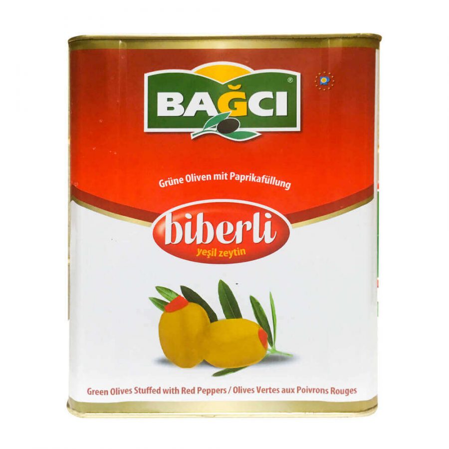 BAGCI GREEN STUFFED (BIBERLI) OLIVES (RED TIN) - Image 1
