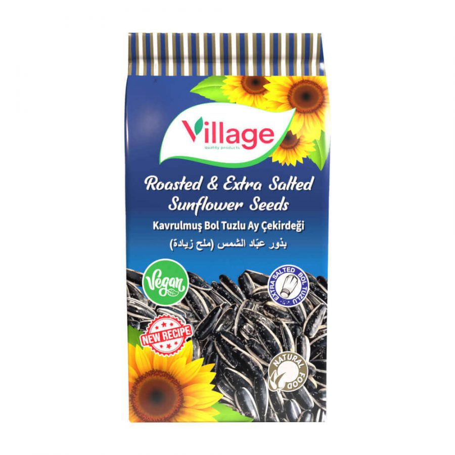 VILLAGE ROASTED & EXTRA SALTED BLACK SUNFLOWER SEEDS (BLUE) - Image 1